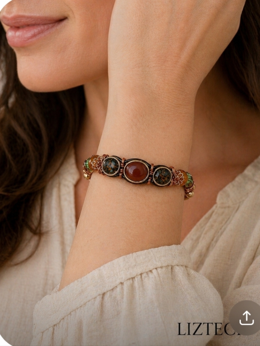 Liztech Vintage Lizcuffs Copper Bracelet Amber Stone BeaBeautifuded Artisan Cuff